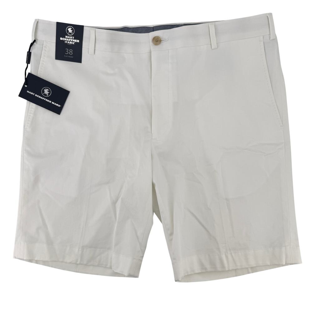 Hart Schaffner Marx Flat Front Shorts Mens Sz 38 White Cotton Stretch 9" Inseam